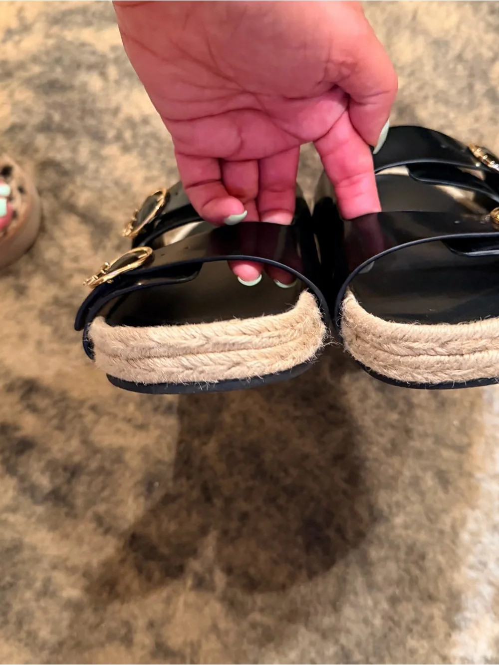Tory Burch Black Slide Sandals with Gold Logo Buckles